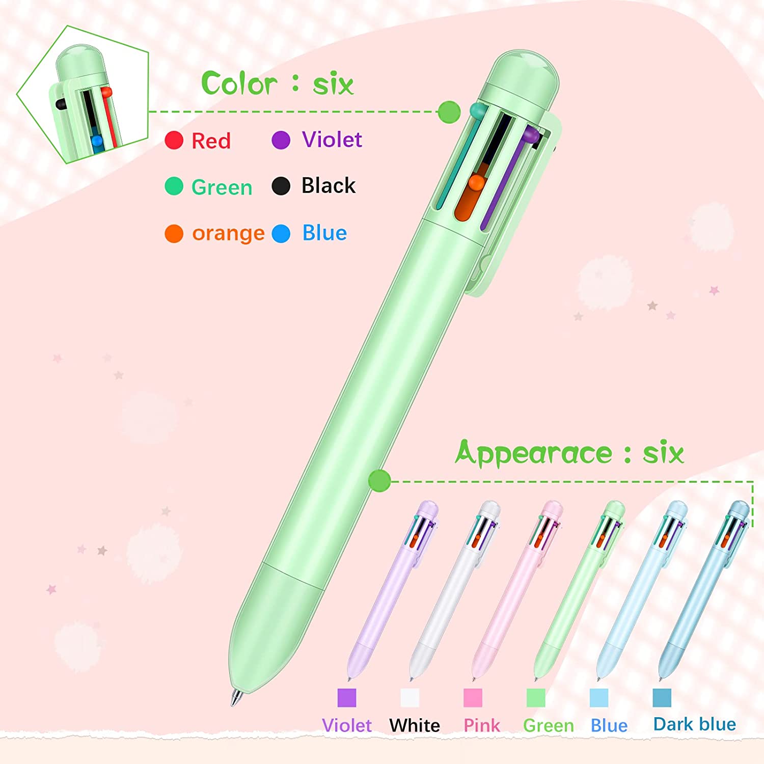 Multicolor Ballpoint Pen 6 in 1 Colored Pens 0.5mm