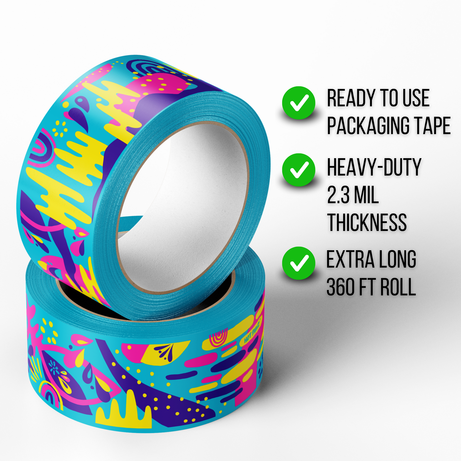 Hot Pawz Packing Tape, Acrylic Colorful Abstract, 50 mm x 120 yd, 2.3 Mil Heavy Duty, 1 Roll