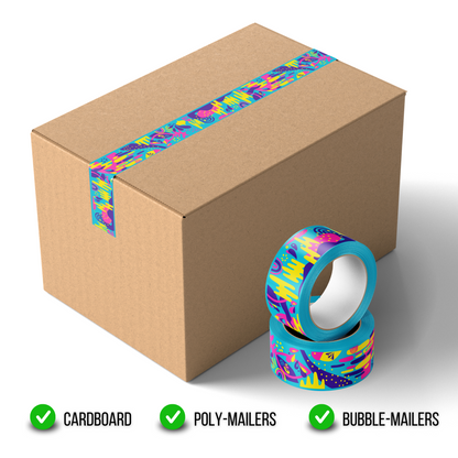 Packing Tape, Acrylic Colorful Abstract, 50 mm  x 120 yd, 2.3 mil Heavy Duty, 1 Roll
