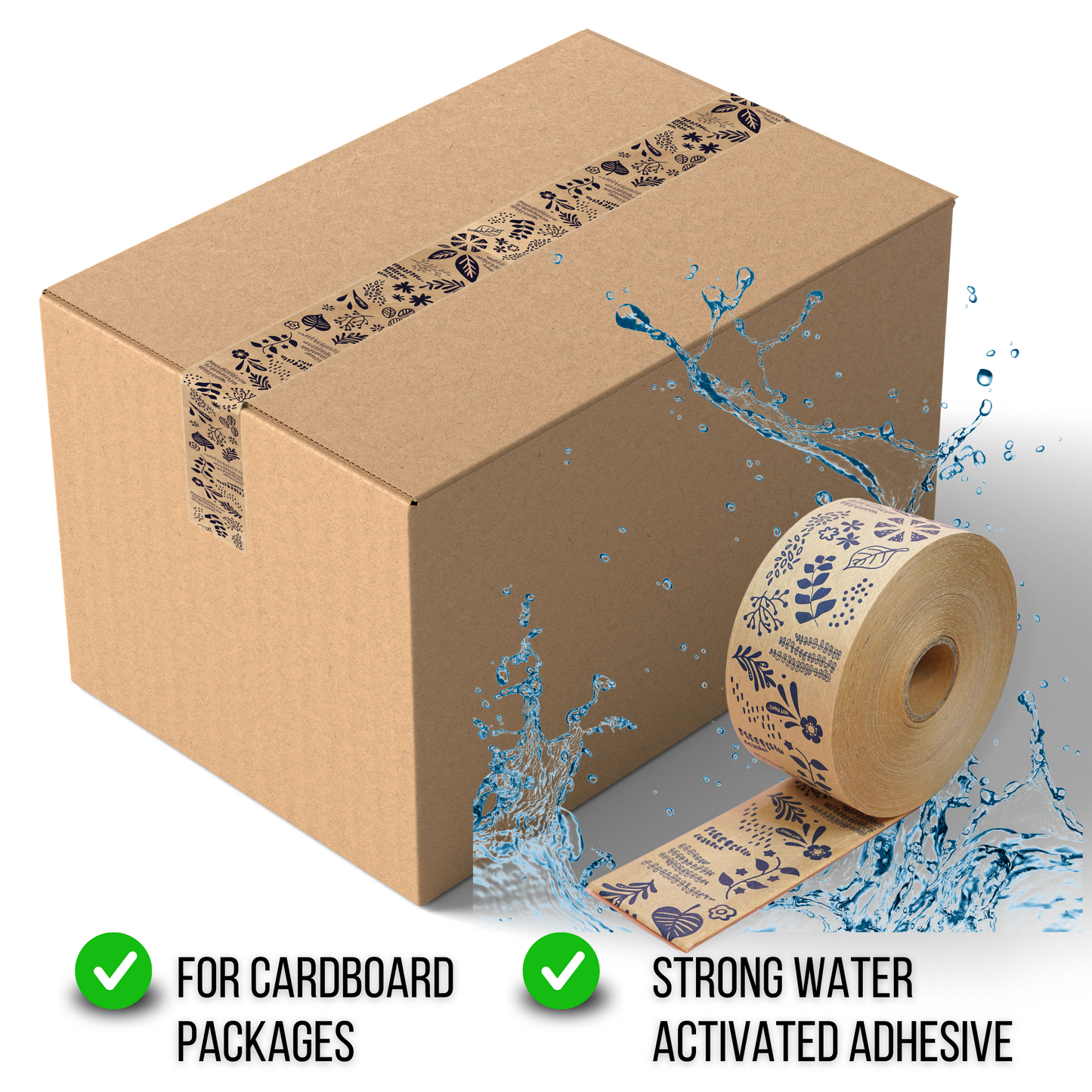 Reinforced Water Activated Kraft Paper Tape, Heavy Duty Gummed Seal, Nature, 2.75 in x 450 ft, 1 Roll