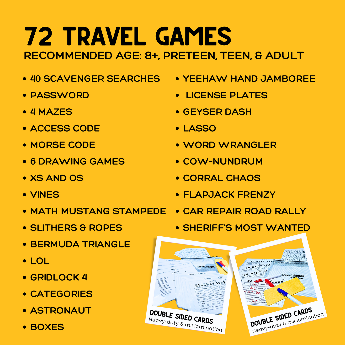 Travel Bundle Games For Families: 72 Unique Games, Reusable Laminated Cards, Scavenger Hunt, Multiplayer Games for Kids, Car and Airplane Approved